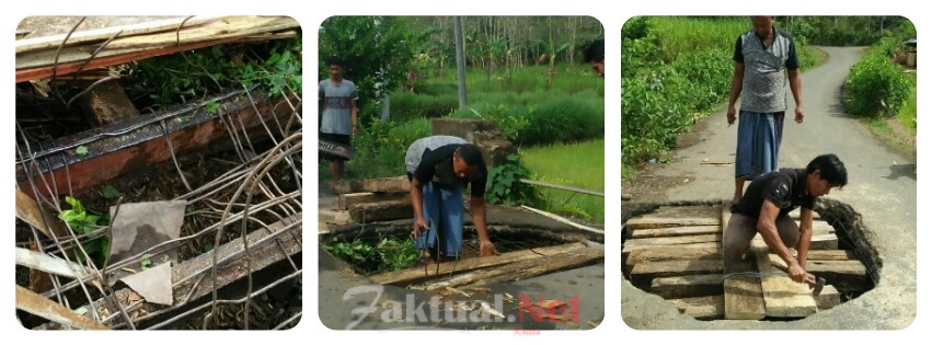 Foto warga memperbaiki jalan