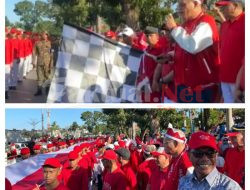 Pj. Gubernur Melalui Sekda Sultra, Lepas 10.000 Orang Peserta Barisan Kirab Kebangsaan dari Kepanitiaan Lintas Institusi