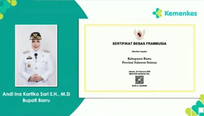 Barru, Terima Sertifikat Bebas Frambusia dari Kementerian Kesehatan