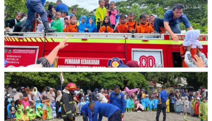 Belajar Tanggap Darurat Sejak Dini, RA Islam Al-Kafaa Gandeng Damkar Polman Gelar Simulasi Pemadam Kebakaran