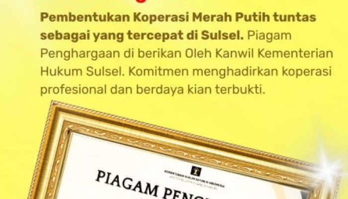 Pemkab Barru Raih Piagam Penghargaan Prestasi Pembentukan Koperasi Merah Putih, Tuntas dalam Waktu Singkat