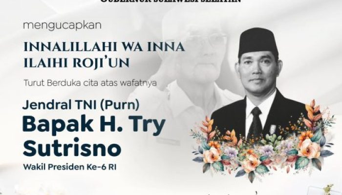 Gubernur Sulsel Sampaikan Duka Cita atas Wafatnya Wapres ke-6 RI Try Sutrisno