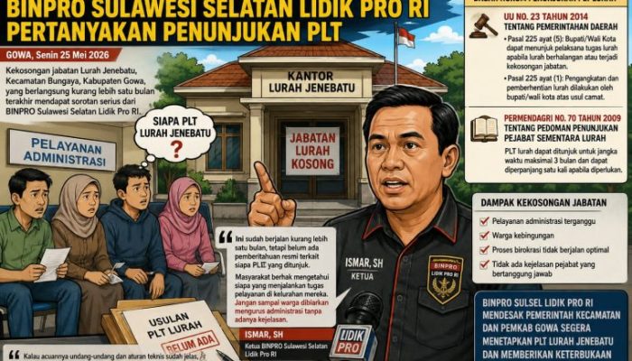 Kekosongan Jabatan Lurah Jenebatu Disorot, BINPRO Sulawesi Selatan Lidik Pro RI Pertanyakan Penunjuka