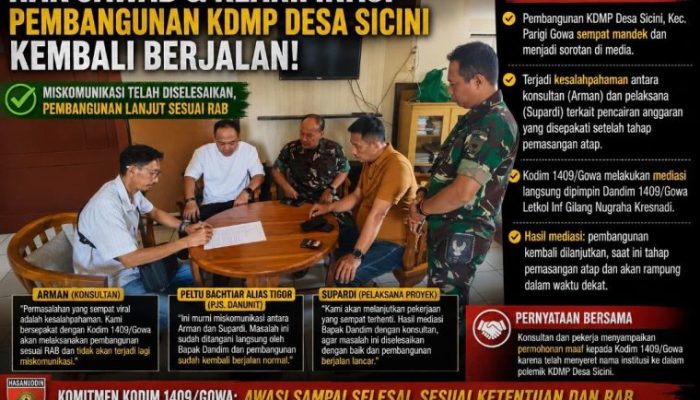 Hak Jawab: Pembangunan KDMP Desa Sicini Kembali Berjalan, Kodim 1409/Gowa Mediasi Penyelesaian Miskomunikasi
