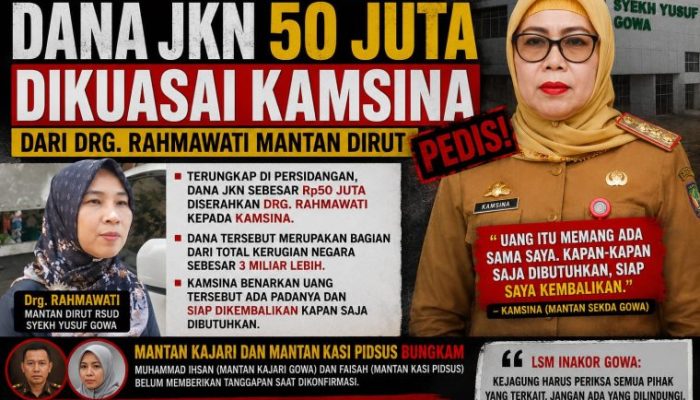 Aliran Dana Korupsi JKN 50 Juta Mengalir Mantan Sekda Gowa (Kamsina), Kejagung Didesak Periksa Muhammad Ihsan dan Faisah
