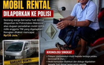 Kasus Dugaan Penggelapan Mobil Rental Terungkap, Anggota TNI Rugi Rp135 Juta, Polisi Kantongi Laporan Resmi