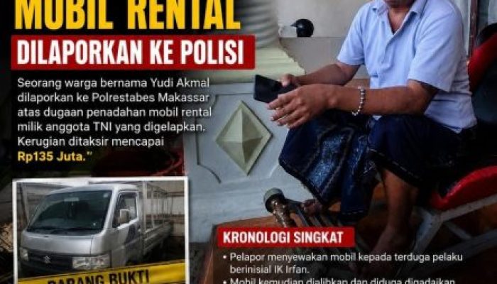 Kasus Dugaan Penggelapan Mobil Rental Terungkap, Anggota TNI Rugi Rp135 Juta, Polisi Kantongi Laporan Resmi
