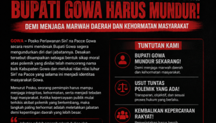 Posko Perlawanan Siri’ na Pacce Gowa: Bupati Gowa Harus Mundur Demi Menjaga Marwah Daerah