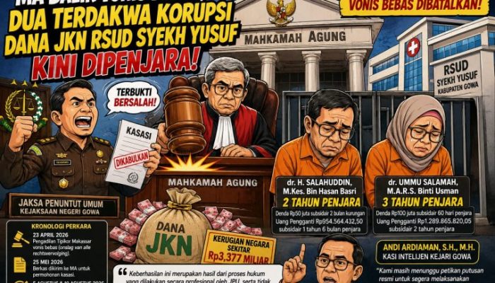 Kasasi JPU Menggigit, MA Batalkan Vonis Bebas Dua Terdakwa Korupsi Dana JKN RSUD Syekh Yusuf