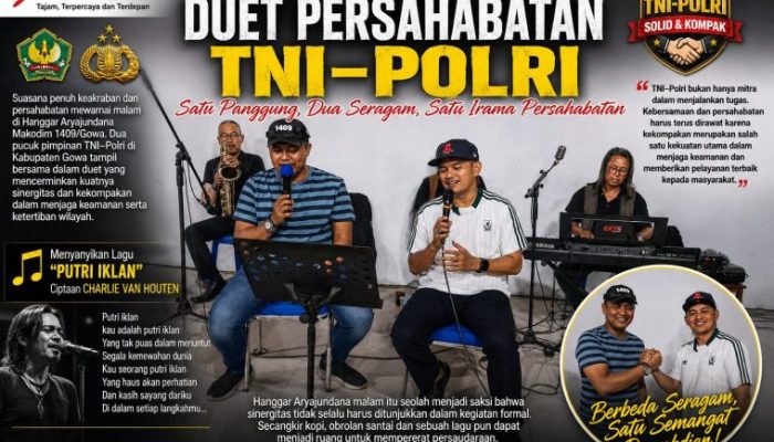 Duet Persahabatan TNI–Polri di Hanggar Aryajundana, Dandim dan Kapolresta Gowa Nyanyikan “Putri Iklan”