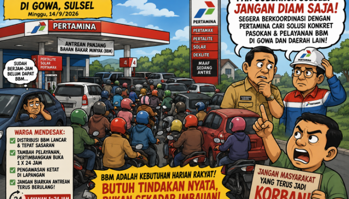 Antrean Panjang Berbagai Jenis Kendaraan di SPBU Kabupaten Gowa, Gubernur Sulsel Diminta Koordinasi Pertamina Buka Layanan 1×24 Jam