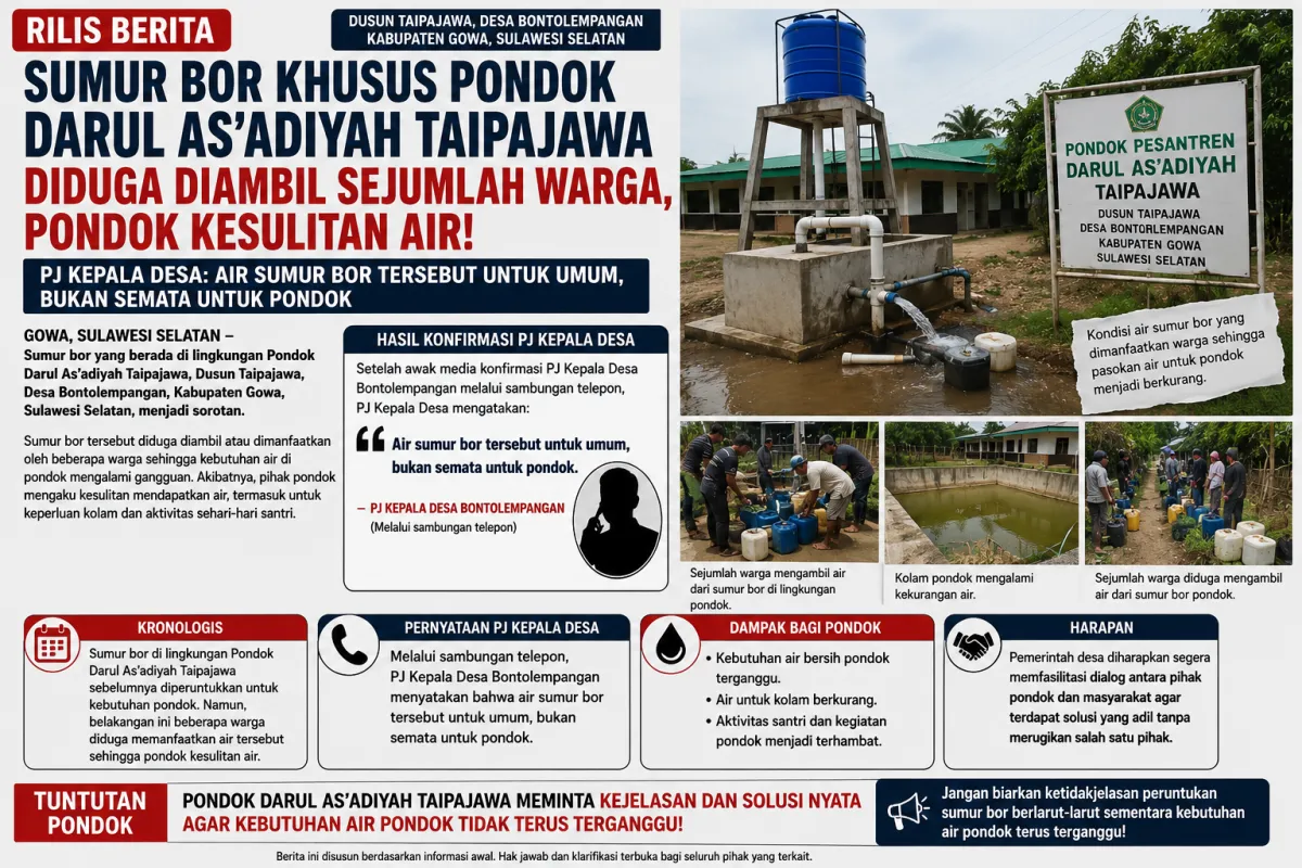 1. Sumur Bor di Pondok Darul AS’Adiyah Taipajawa Diduga Picu Persoalan, Pondok Kesulitan Air PJ Kepala Desa Sebut Untuk Umum