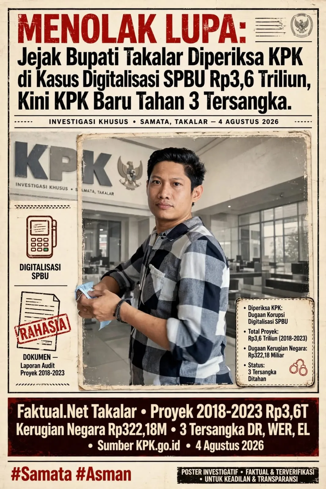 PUBLIK TAKALAR BERTANYA: Bupati Firdaus Manye Diperiksa KPK 2025, Kini 3 Tersangka Ditahan 2026 - Ada Pengembangan