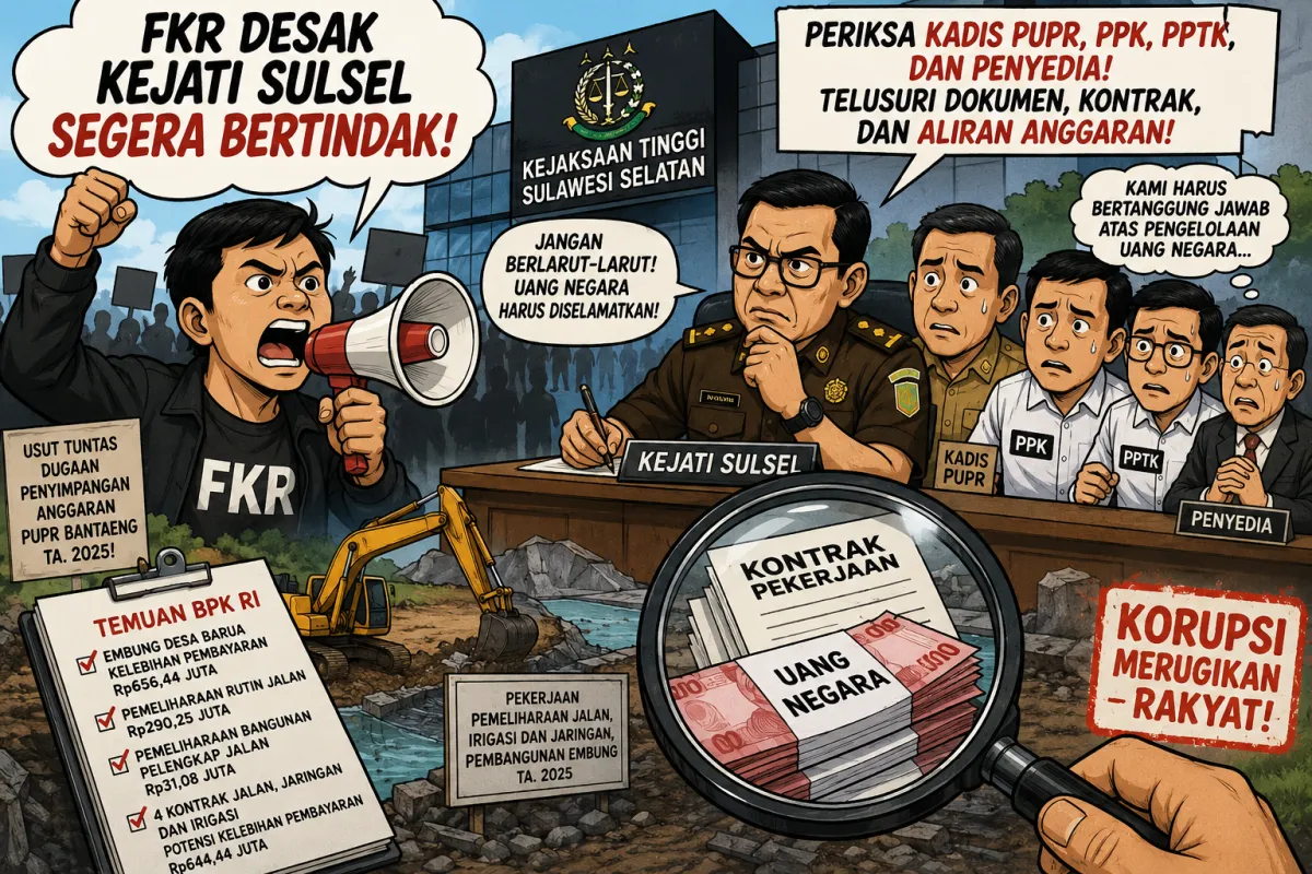 FKR Desak Kejati Sulsel Segera Periksa Kadis PUPR Bantaeng, PPK, PPTK, dan Penyedia Terkait Dugaan Penyimpangan Anggaran TA 2025