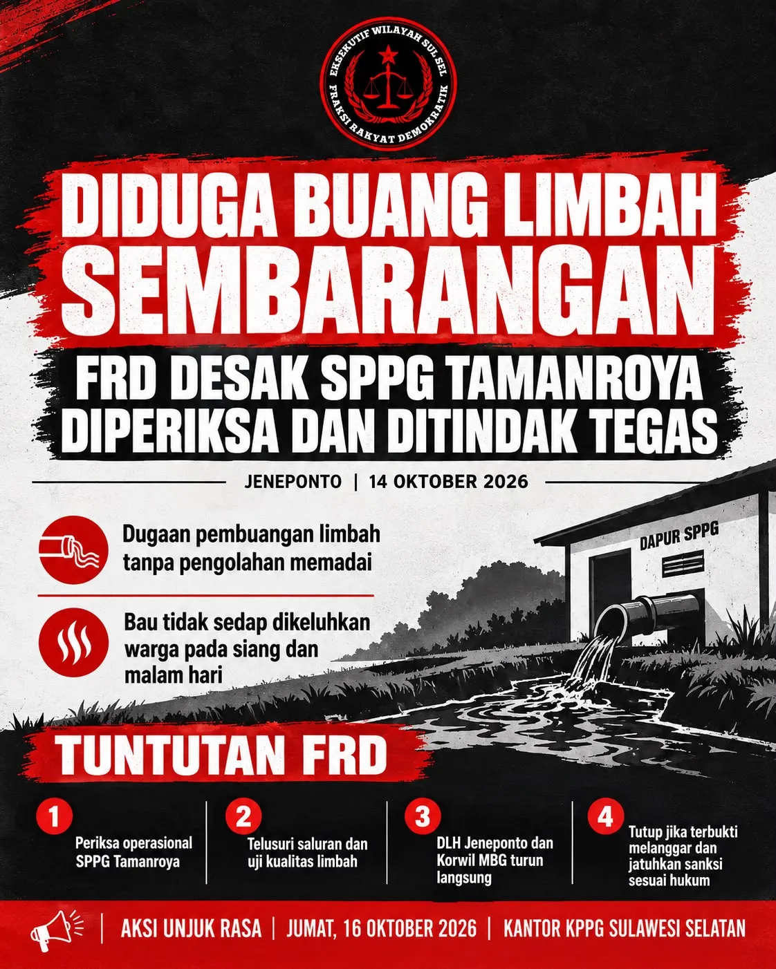Bau Busuk Siang Malam di Rasakan Oleh Warga, Dapur MBG Tamanroya Jeneponto Diduga Buang Limbah Sembarangan