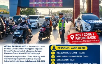 Satlantas Polresta Gowa Gelar Strong Point di Pos 1 Zona 2 Patung Badik, Urai Kemacetan Pagi