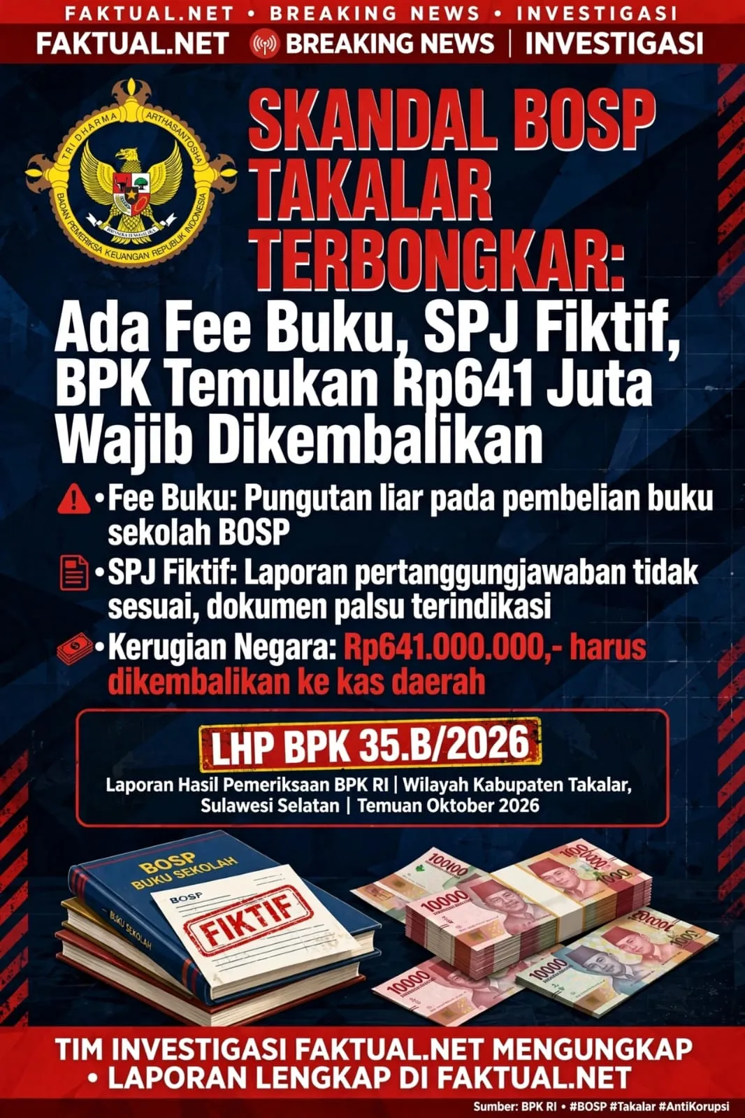 Skandal Bosp Takalar Terbongkar: Ada Fee Buku, SPJ Fiktif, BPK Temukan Rp641 Juta Wajib Dikembalikan