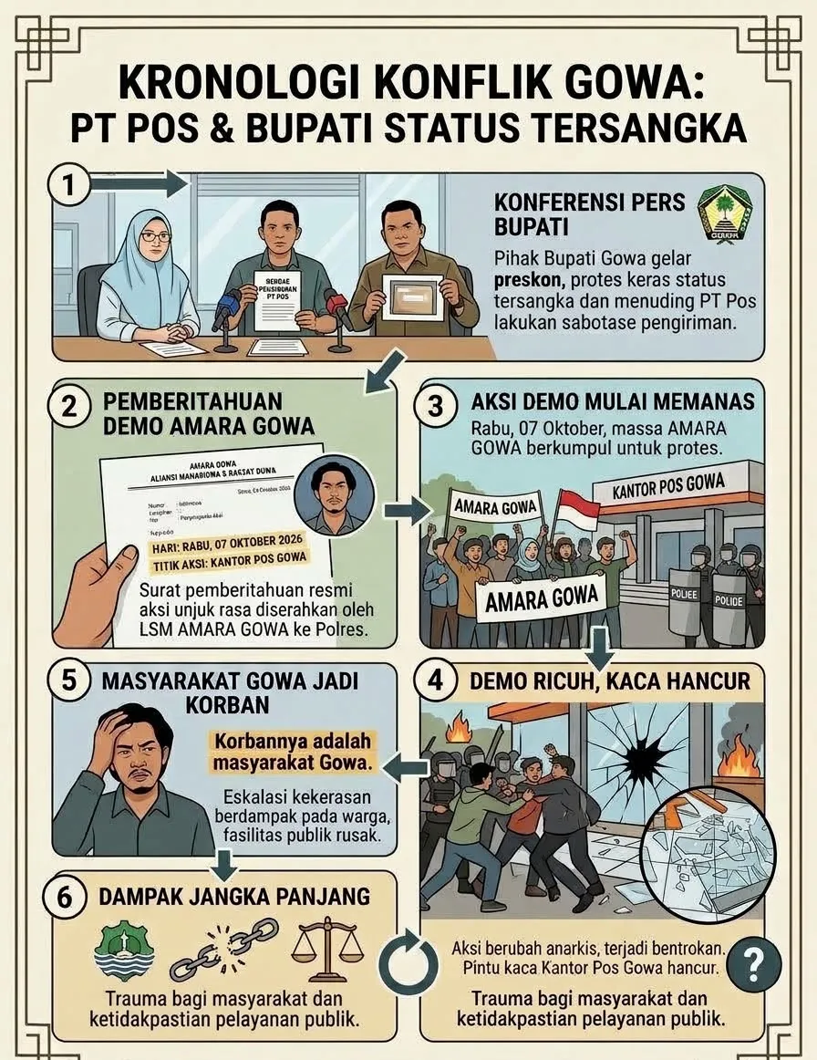 Kronologi Konflik Gowa: Aksi Demo di Kantor Pos Sungguminasa Berujung Dugaan Perusakan Fasilitas Publik