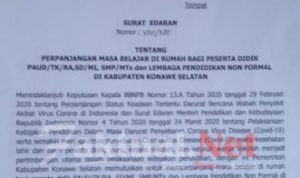 Surat Edaran Bupati Konsel, Masa Libur Sekolah Diperpanjang Lima Hari
